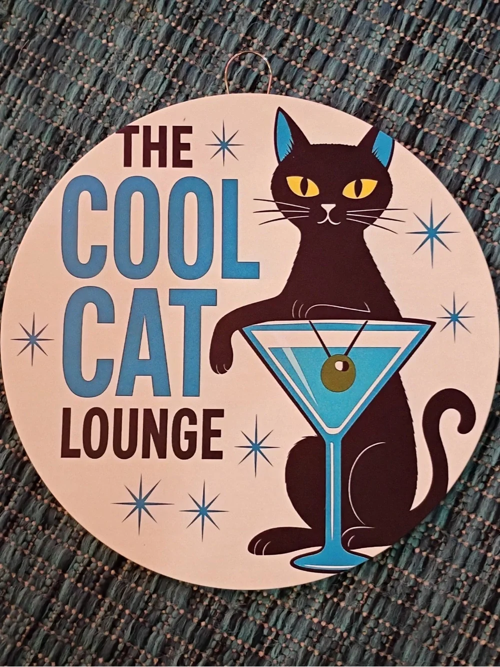 The Cool Cat Lounge Wall Art - Black & Blue Decorative Sign